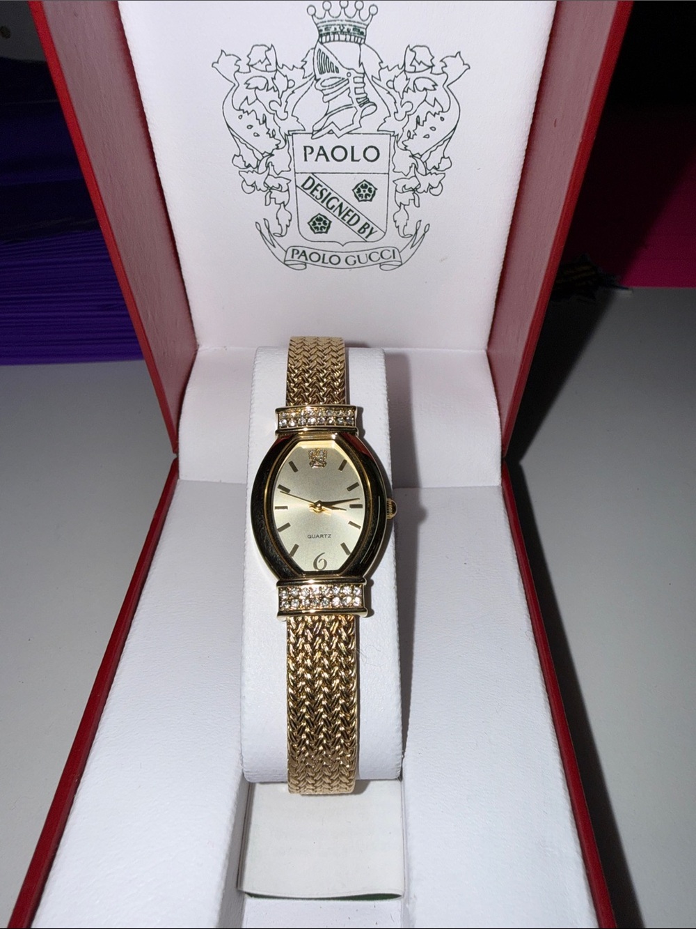 Vintage Paolo Gucci Gold-Tone Women's Bracelet Watch with Crystal Accents